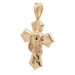 Gold cross pendant featuring a detailed praying Virgin Mary figure with polished finish.