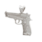 Sterling silver pistol-shaped pendant with detailed grip and trigger design.