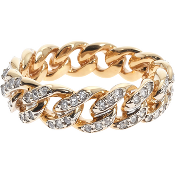 14k yellow gold Miami Cuban diamond ring – front view showing diamond-set links across the face