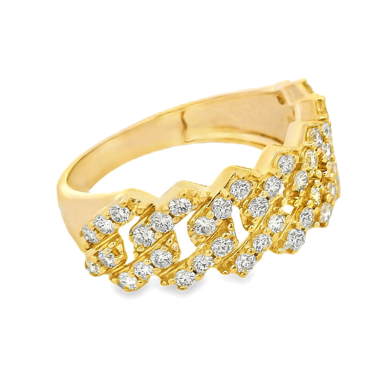 14K Gold One Row Diamond Cuban Link Ring 65971