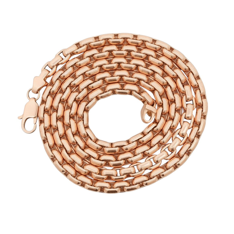 14K rose gold solid round box link chain necklace, 23 inches, 4.5mm thickness.