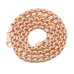 14K rose gold solid round box link chain necklace 24.95 inches, 5.5mm thickness.