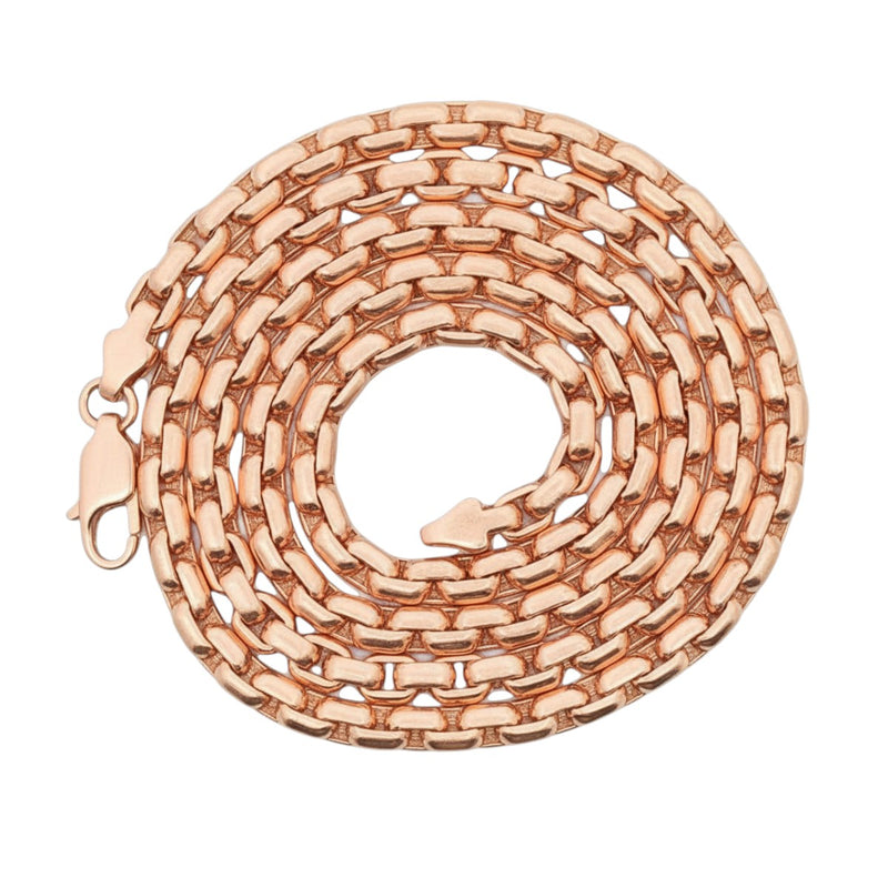 14K rose gold solid round box link chain necklace 24.95 inches, 5.5mm thickness.