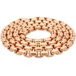 14K rose gold solid round box link chain, 6.4mm thickness, polished finish.