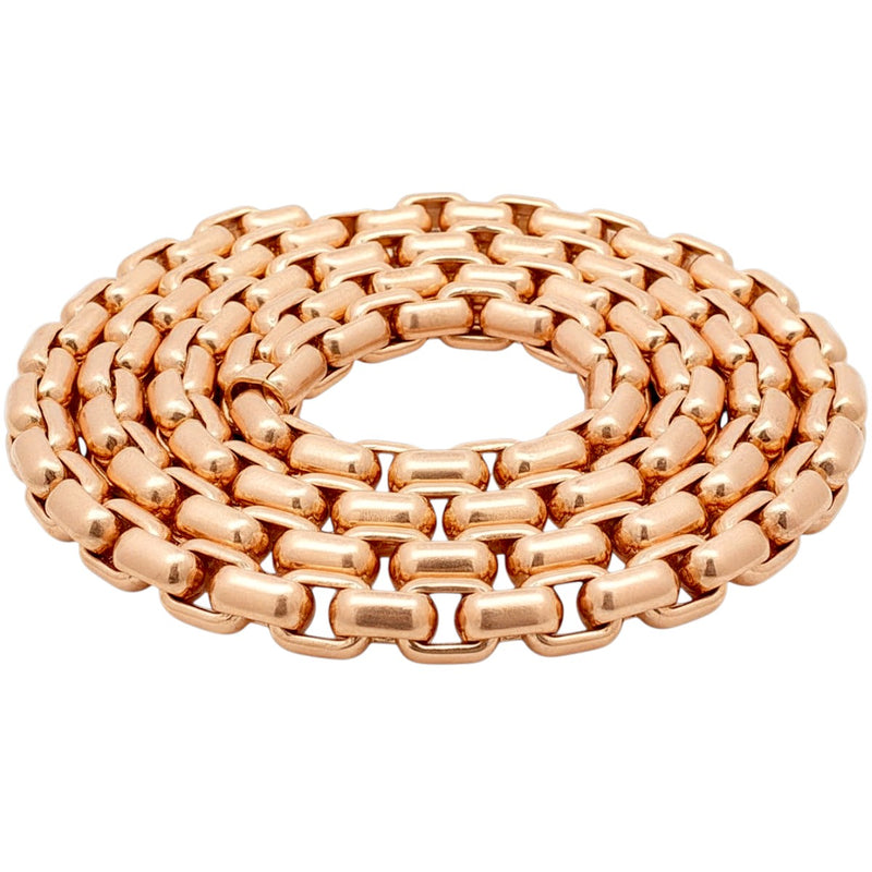 14K rose gold solid round box link chain, 6.4mm thickness, polished finish.
