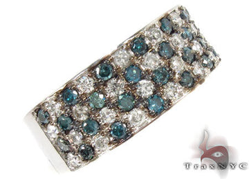 Wide men's ring with alternating checker-pattern diamonds in white gold