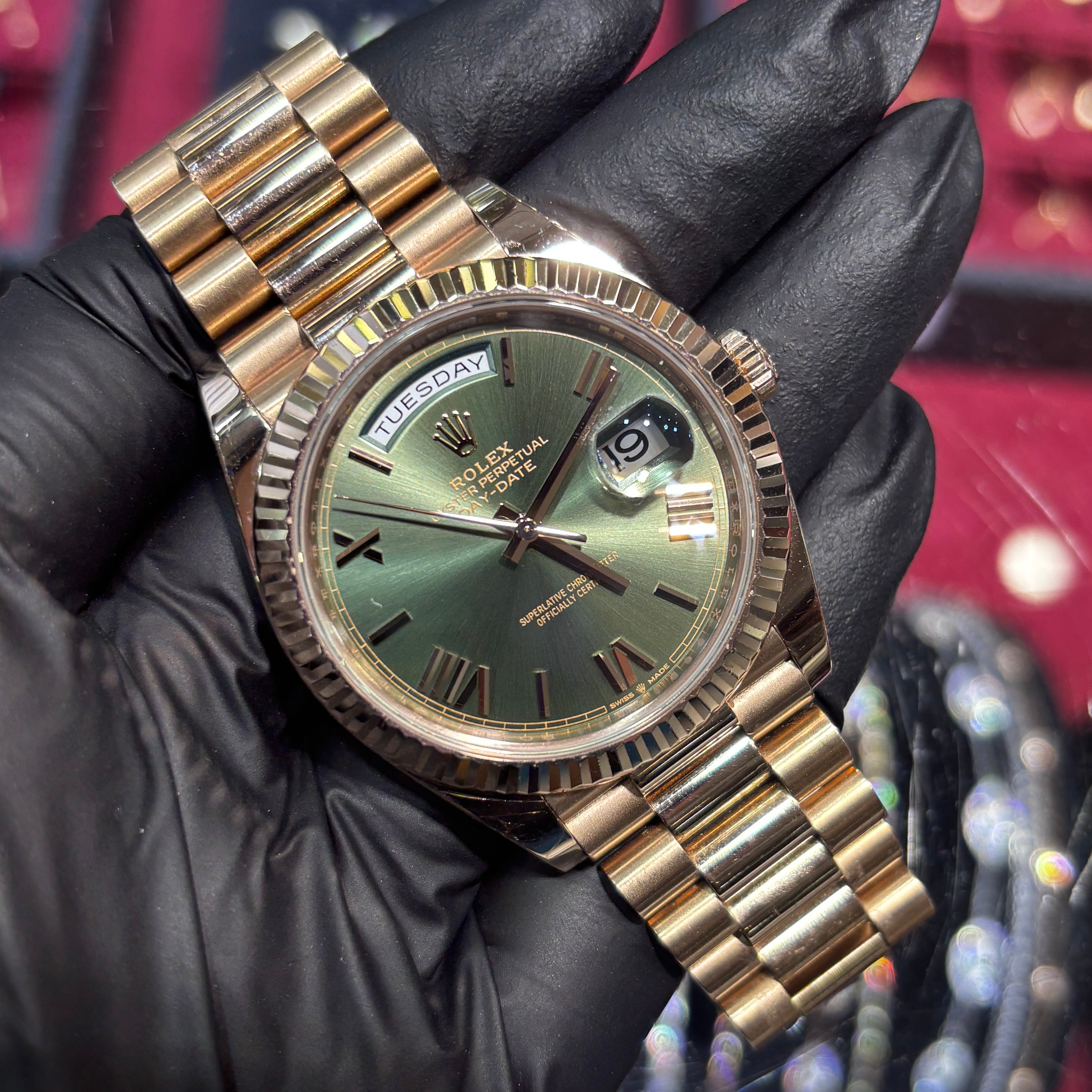 olive 2023 Rolex Olive Day Date Rose Gold Olive Green Dial (228235