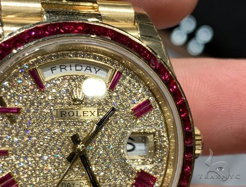40mm Mens 18K Yellow Gold Diamond and Rubies Rolex Presidential 65032 - Image 2