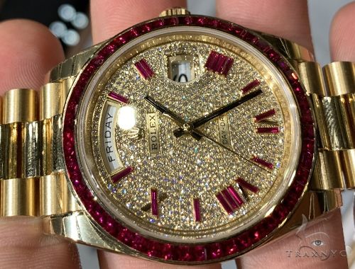 40mm Mens 18K Yellow Gold Diamond and Rubies Rolex Presidential 65032 - Image 3