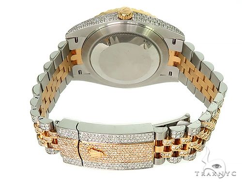 41mm Mens Two Tone 18K Yellow Gold and Stainless Steel  Fully Iced Pave Diamond DateJust Rolex Watch 66098 - Image 7