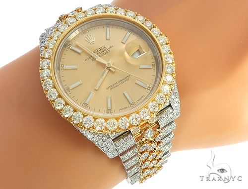 41mm Two Tone Fully Iced Out Rolex Datejust Watch Jubilee Band 65022 - Image 11