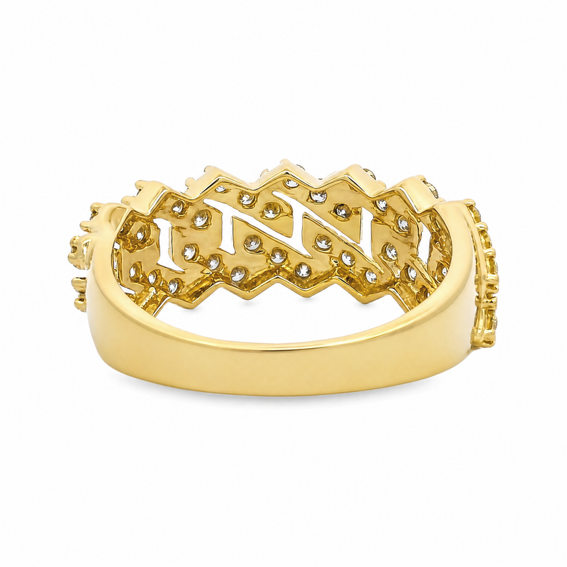 14K Gold One Row Diamond Cuban Link Ring 65971