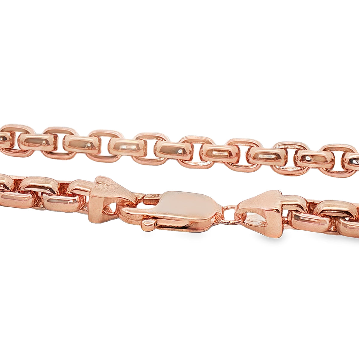 14K Rose Gold Bracelet, Solid Box Link 5.5mm | TraxNYC