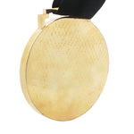 Round gold-tone metal pendant with smooth, slightly textured surface and loop attachment.