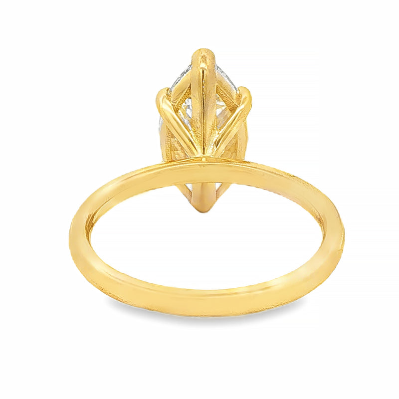 14k yellow gold marquise solitaire engagement ring with single diamond centerpiece.