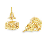 Yellow gold round cluster diamond stud earrings with multiple sparkling stones.