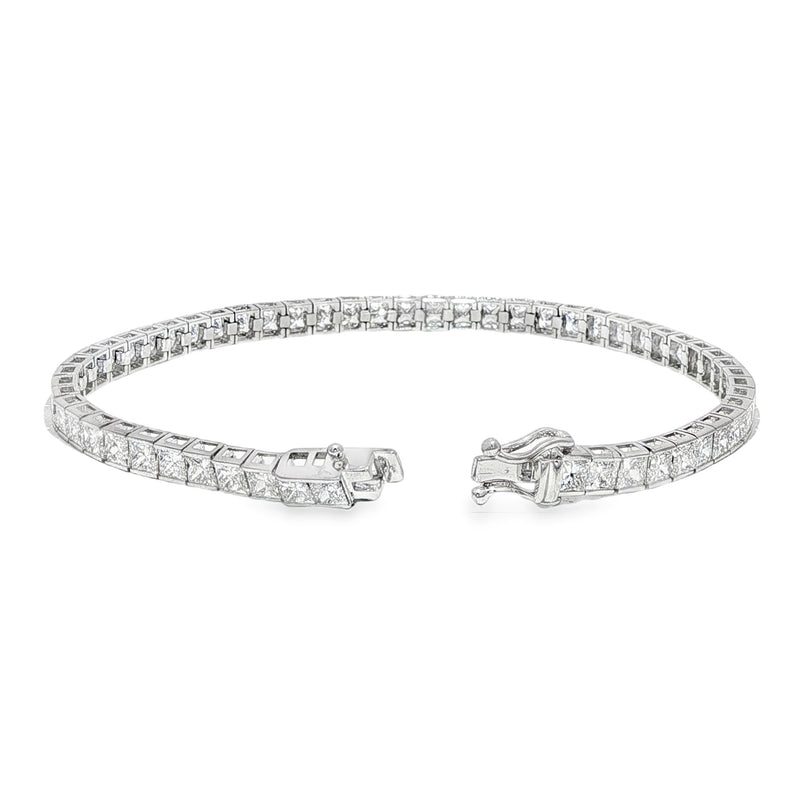 White gold diamond tennis bracelet with secure clasp, sleek and elegant design.