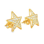 Yellow gold star-shaped cluster diamond stud earrings with bright white diamonds.