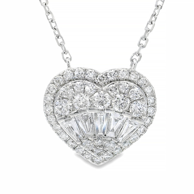18K Gold Heart Baguette Diamond Necklace 67914 - Image 4