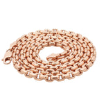 14K rose gold solid round box link chain necklace 24.95 inches, 5.5mm thickness.