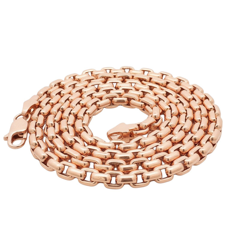 14K rose gold solid round box link chain necklace 24.95 inches, 5.5mm thickness.