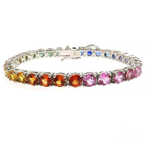 14K Gold 50 Pt Rainbow Sapphire Tennis Bracelet 5mm 7 Inches