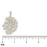Intricately detailed silver lion head pendant with flowing mane, elegant and masculine design.