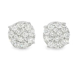 Yellow gold round cluster diamond stud earrings with multiple sparkling stones.