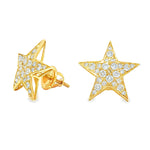 Yellow gold star-shaped cluster diamond stud earrings with bright white diamonds.