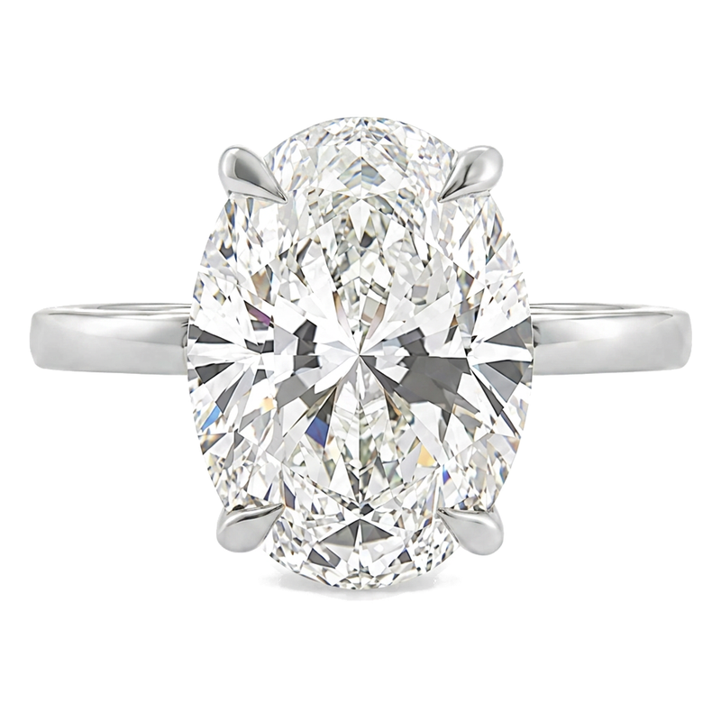 18K white gold 5 carat oval lab-grown diamond solitaire engagement ring, top view