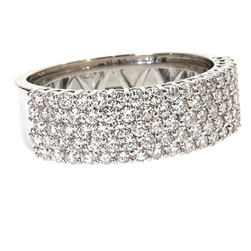 Men's white gold ring with five rows of sparkling lab diamonds.