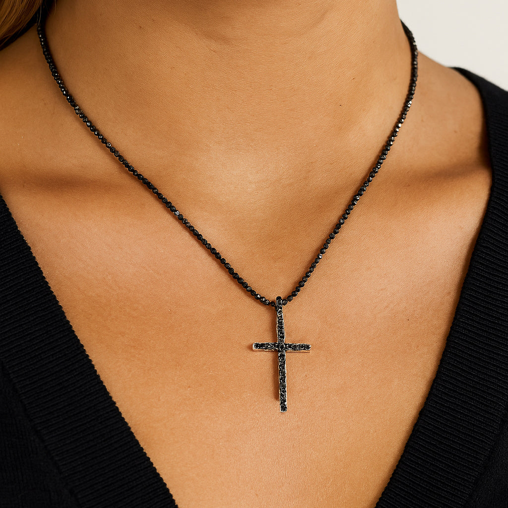 TraxNYC Black Diamond Cross Set .925 Silver 70915 | TraxNYC