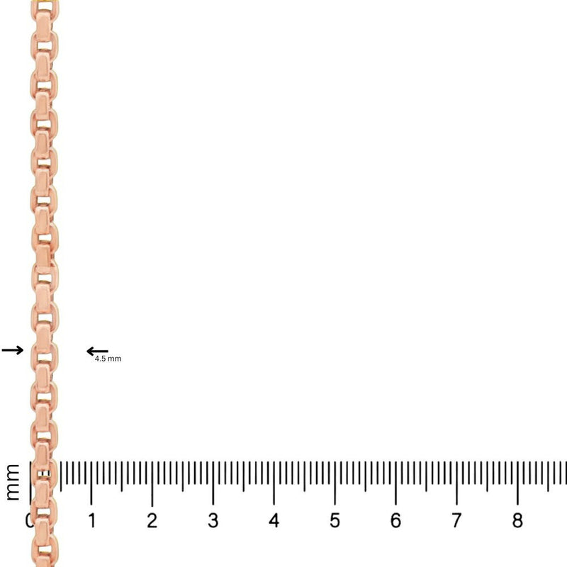 14K rose gold solid round box link chain necklace, 23 inches, 4.5mm thickness.