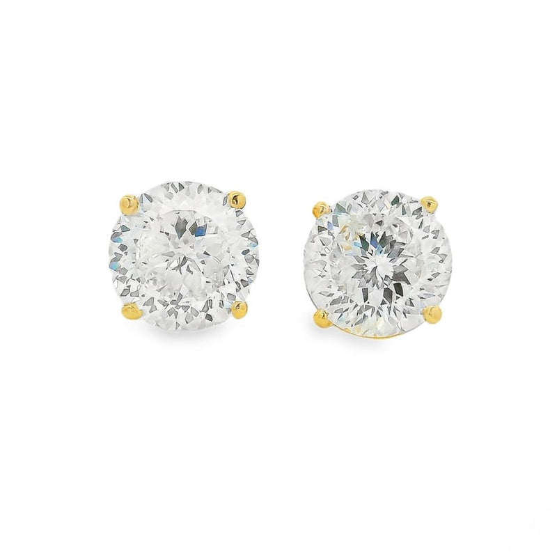 Round Portuguese diamond stud earrings set in yellow gold prongs