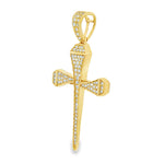 10K Gold Micro Pave Diamond Small Nail Cross Pendant 63616