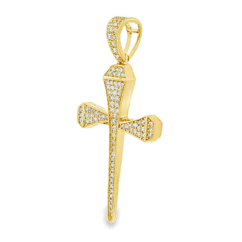 10K Gold Micro Pave Diamond Small Nail Cross Pendant 63616