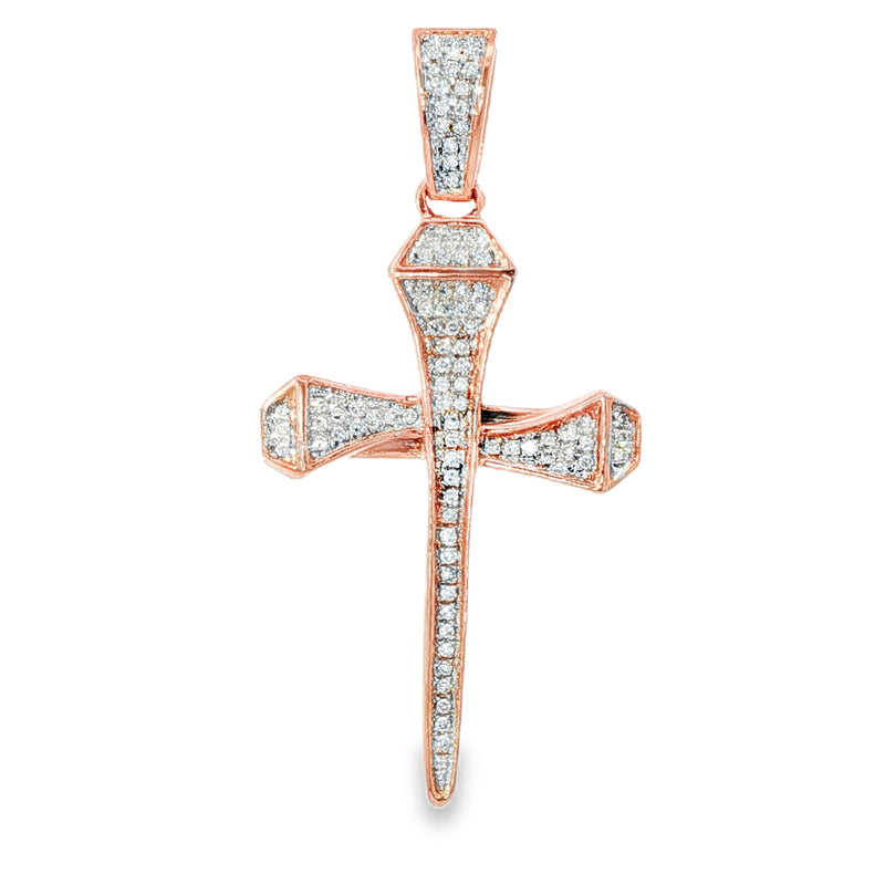 10K Gold Micro Pave Diamond Small Nail Cross Pendant 63616