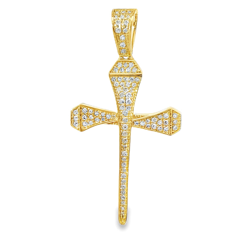 10K Gold Micro Pave Diamond Small Nail Cross Pendant 63616