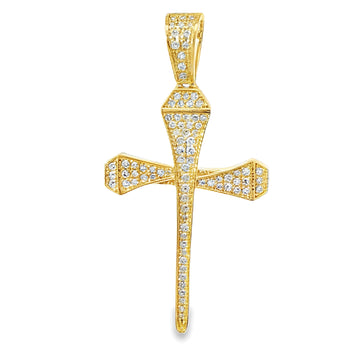 10K Gold Micro Pave Diamond Small Nail Cross Pendant