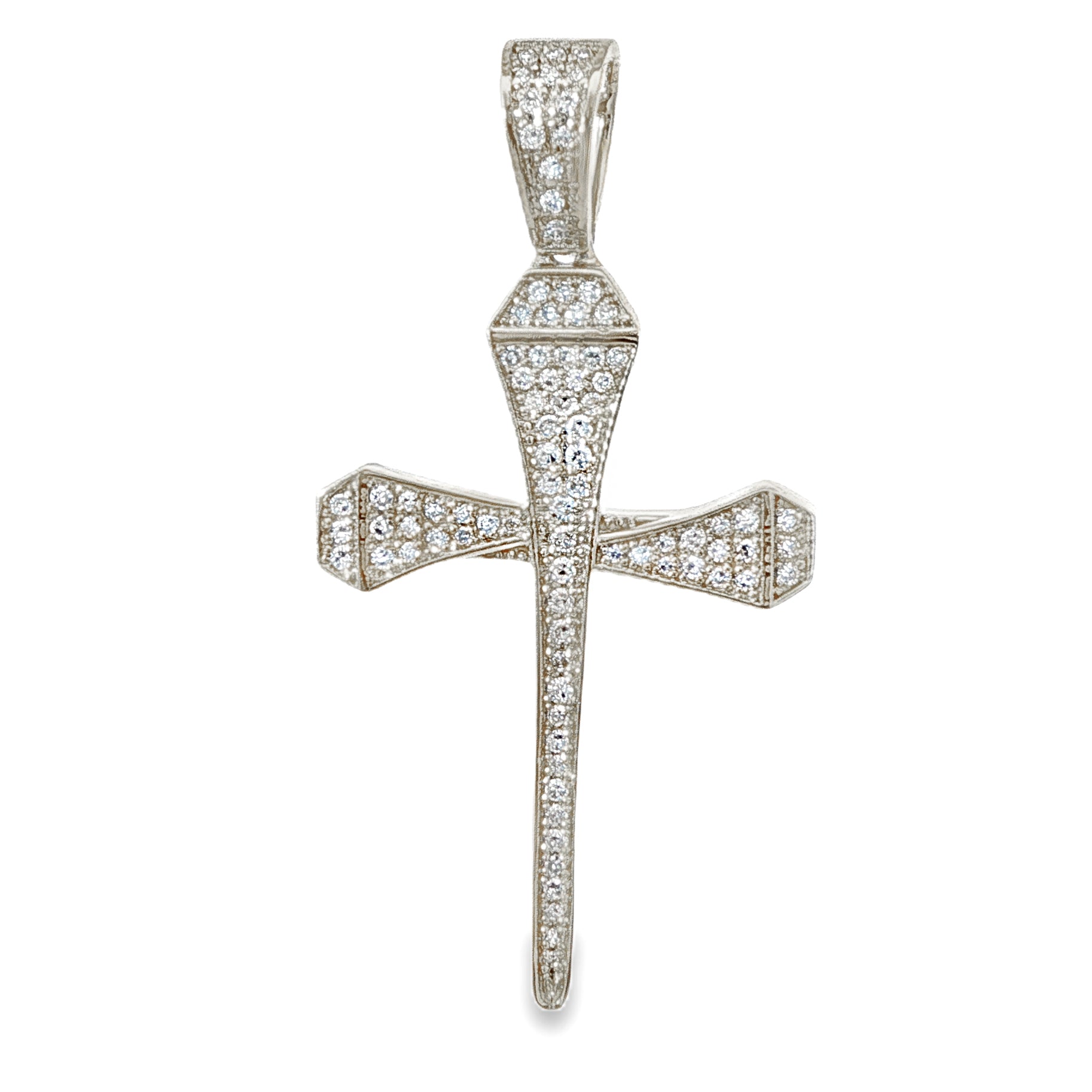 10K Gold Micro Pave Diamond Small Nail Cross Pendant 63616 | TraxNYC