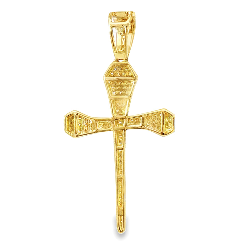 10K Gold Micro Pave Diamond Small Nail Cross Pendant 63616