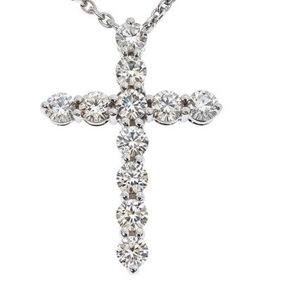 18K White Gold Diamond Cross Pendant with 18 Inch Chain