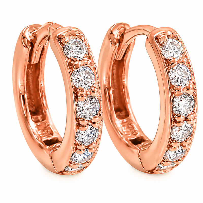 14K Gold Small Diamond Hoop Earrings 65452