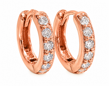 14K Gold Small Diamond Hoop Earrings, view 4