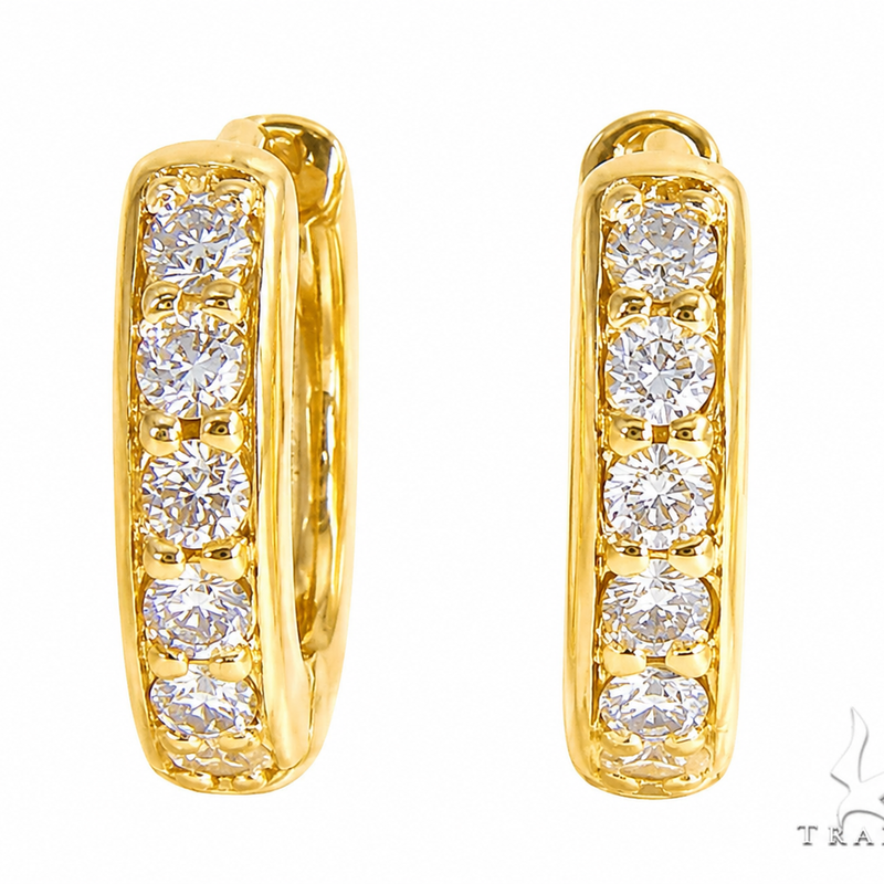 14K Gold Small Diamond Hoop Earrings 65452