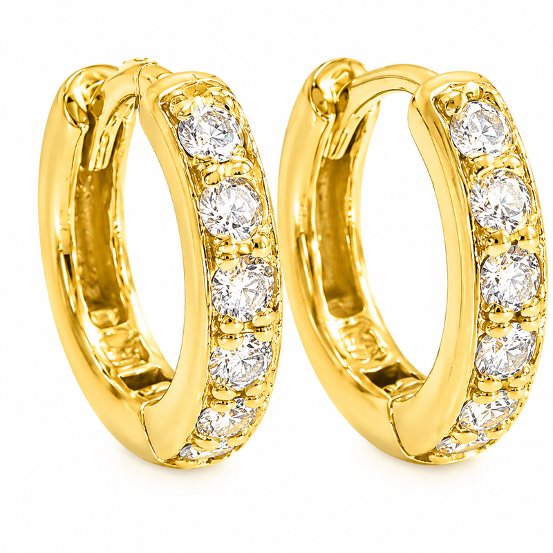14K Gold Small Diamond Hoop Earrings 65452