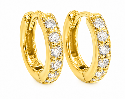 14K Gold Small Diamond Hoop Earrings