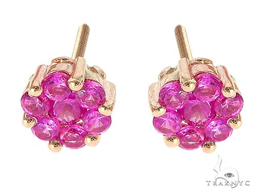 14K Yellow Gold Pink Corundum Flower Stud Earrings, photo 1 of 6