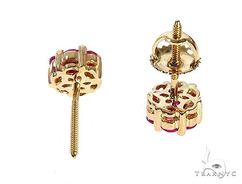 14K Yellow Gold Pink Corundum Flower Stud Earrings, photo 5 of 6