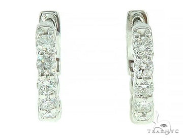 14K White Gold Prong Diamond Small Hoop Earring, photo 1 of 5